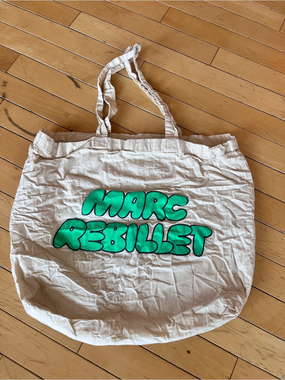 Marc Rebillet Cream Canvas Tote Bag with Green Logo
